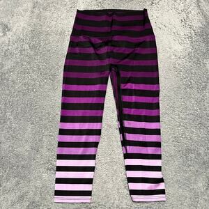 K-Deer Leggings Womens Large Athletic Athleisure Workout Cropped Black Purple